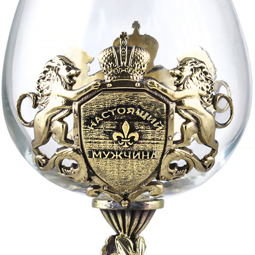 Бокалы - "Premium Glass Creations" - Бокал для коньяка "Настоящий мужчина С юбилеем! 55 лет" из дерева, стекла, картона и латуни фото 5